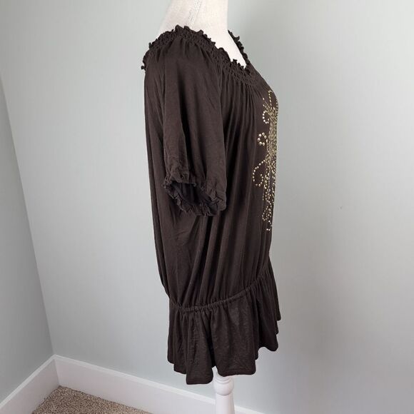 AVENUE WOMEN'S PLUS SIZE TUNIC SIZE 18/20 BROWN WITH GOLD DETAIL - Picture 4 of 7